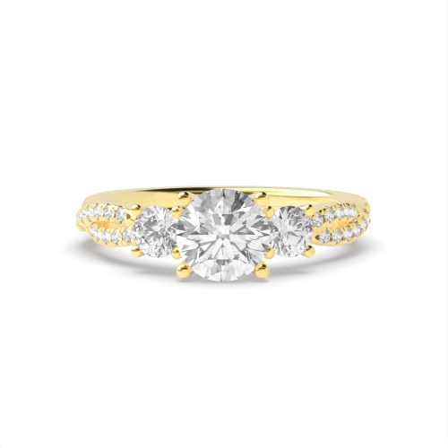 4 Prong Round Yellow Gold crossover band open set Unique Engagement Rings