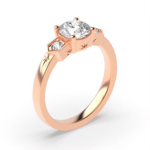 4 Prong Round Rose Gold Unique Trilogy Engagement Rings