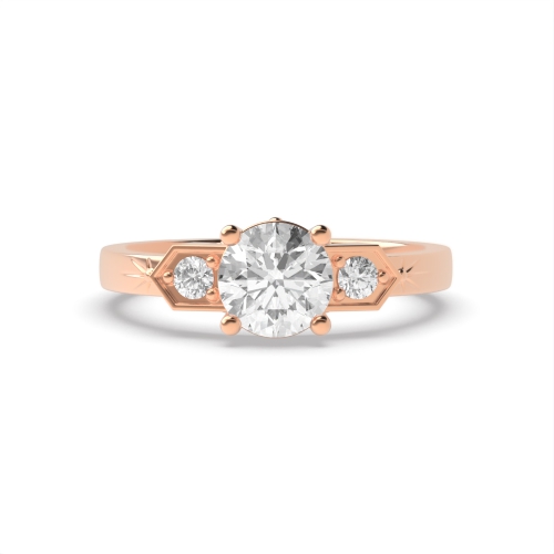 4 Prong Round Rose Gold Unique Trilogy Engagement Rings