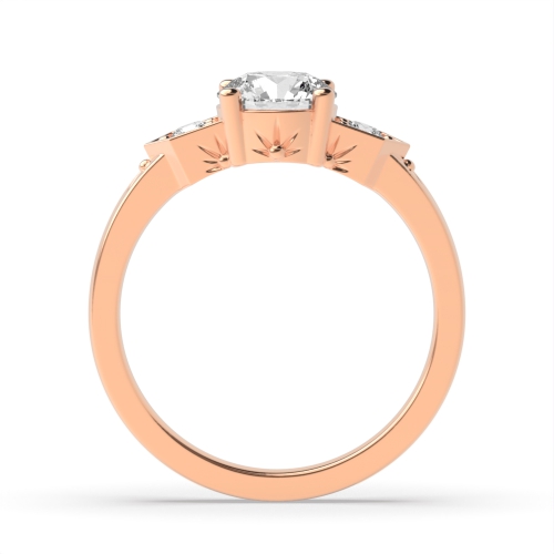 4 Prong Round Rose Gold Unique Trilogy Engagement Rings