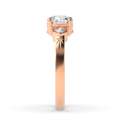 4 Prong Round Rose Gold Unique Trilogy Engagement Rings