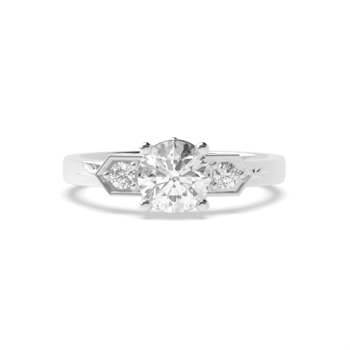 4 Prong Round Unique Three Stone Diamond Ring