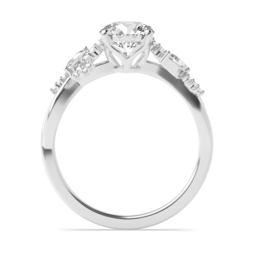 4 Prong Round contemporary Side Stone Engagement Ring