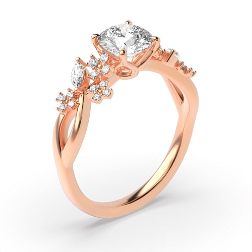 4 Prong Round Rose Gold Tulip head unique Unusual Wedding Engagement Rings