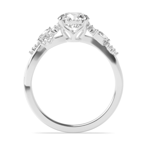 4 Prong Round tulip head unique Side Stone Engagement Ring