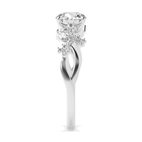 4 Prong Round tulip head unique Side Stone Engagement Ring