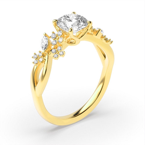 4 Prong Round Yellow Gold Tulip head unique Unique Engagement Rings