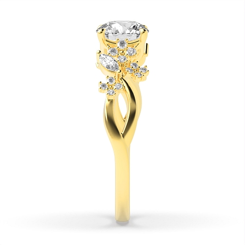 4 Prong Round Yellow Gold Tulip head unique Unique Engagement Rings