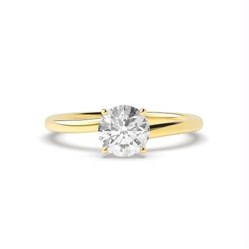 4 Prong Round Yellow Gold Crossover head Engagement Rings