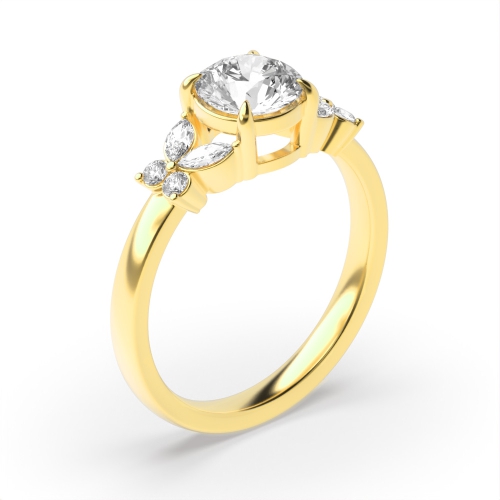 4 Prong Round Yellow Gold Heirloom Unique Engagement Rings