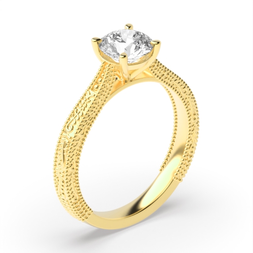4 Prong Round Yellow Gold Vintage Engagement Rings