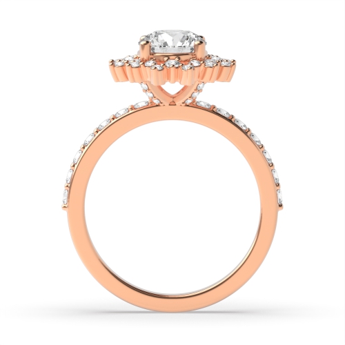 4 Prong Round Rose Gold Styled flower halo Unusual Engagement Rings