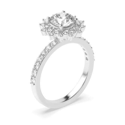 4 Prong Round Platinum Styled flower halo Halo Engagement Rings