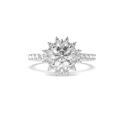 4 Prong Round Platinum Styled flower halo Halo Engagement Rings