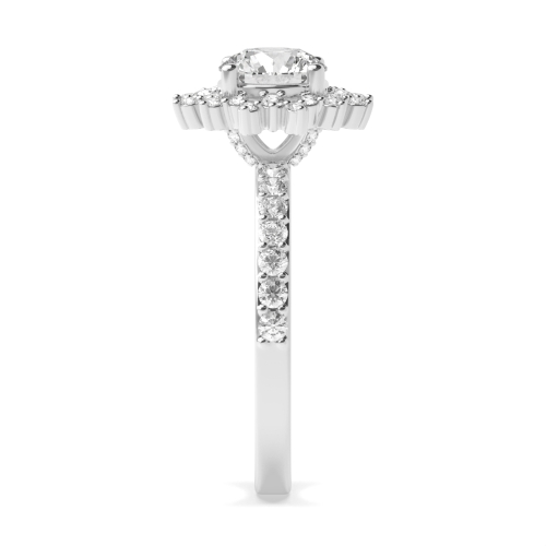 4 Prong Round Platinum Styled flower halo Halo Engagement Rings