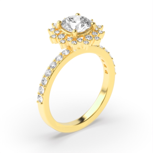 4 Prong Round Yellow Gold Styled flower halo Unusual Engagement Rings