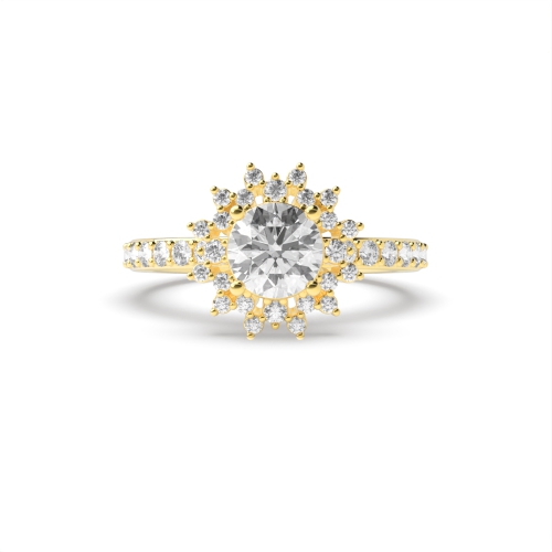 4 Prong Round Yellow Gold Styled flower halo Unusual Engagement Rings