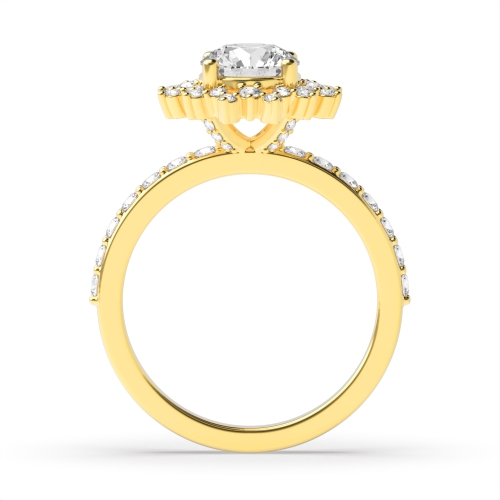 4 Prong Round Yellow Gold Styled flower halo Unusual Engagement Rings