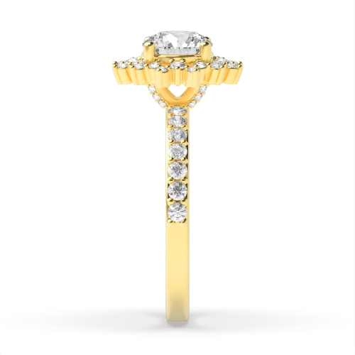 4 Prong Round Yellow Gold Styled flower halo Unusual Engagement Rings