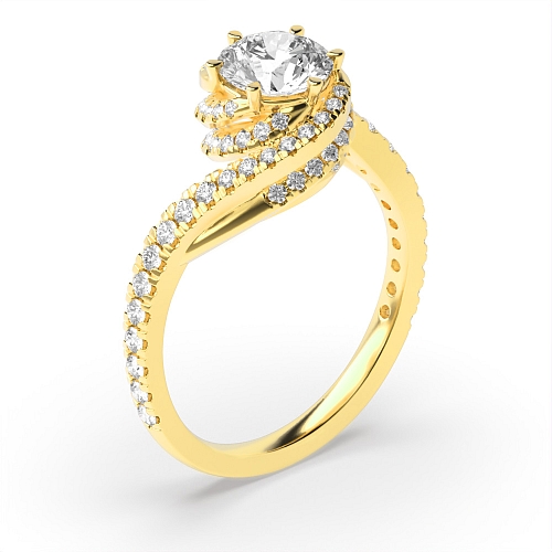 6 Prong Round Yellow Gold Cosmic Unusual Engagement Rings