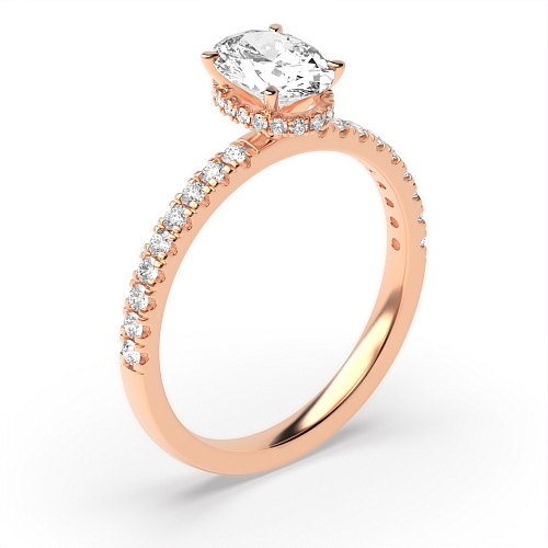 4 Prong Rose Gold Hidden halo pave set Engagement Rings