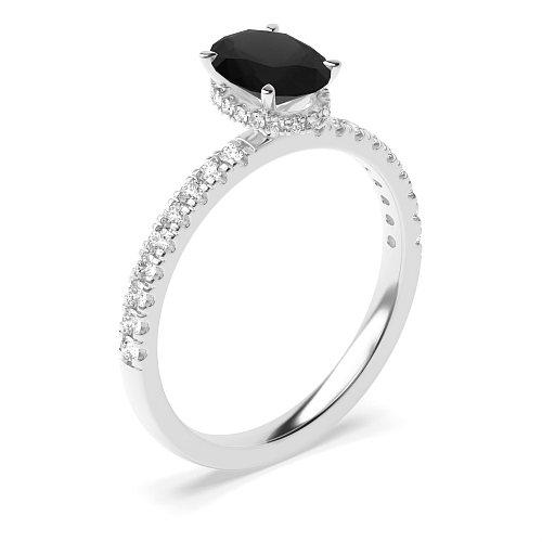 4 Prong Hidden halo pave set Black Diamond Engagement Rings