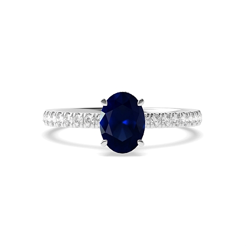 4 Prong Hidden halo pave set Blue Sapphire Engagement Rings