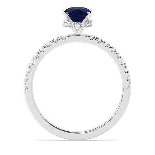 4 Prong Hidden halo pave set Blue Sapphire Engagement Rings