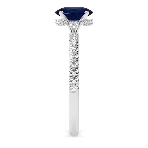 4 Prong Hidden halo pave set Blue Sapphire Engagement Rings