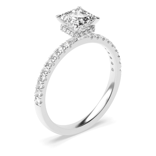 4 Prong Asscher Hidden halo pave set Engagement Rings