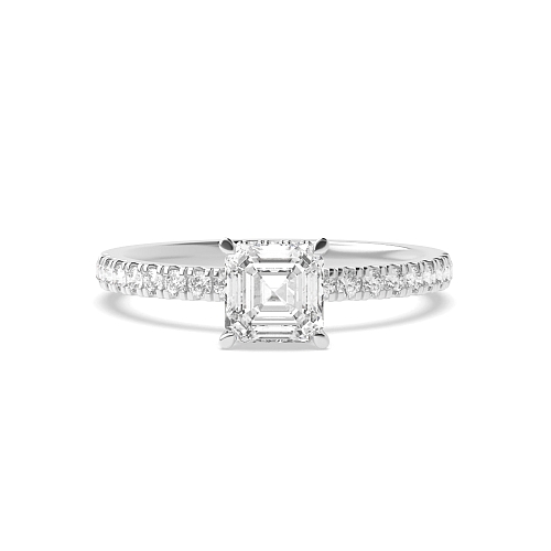 4 Prong Asscher Hidden halo pave set Engagement Rings