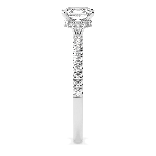 4 Prong Asscher Hidden halo pave set Engagement Rings