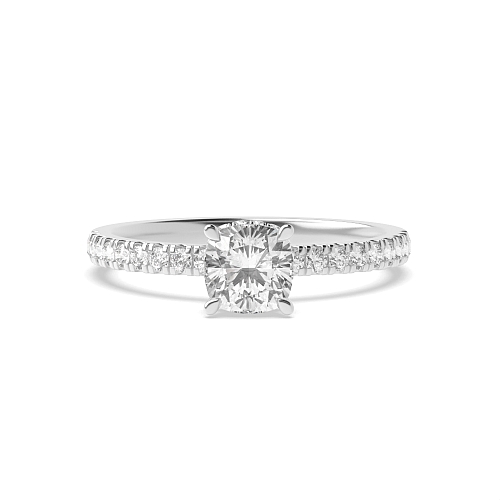 4 Prong Cushion Hidden halo pave set Engagement Rings