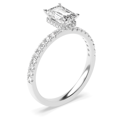 4 Prong Emerald Hidden halo pave set Engagement Rings