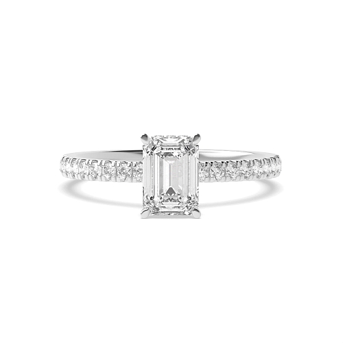 4 Prong Emerald Hidden halo pave set Engagement Rings