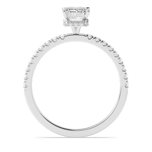 4 Prong Emerald Hidden halo pave set Engagement Rings