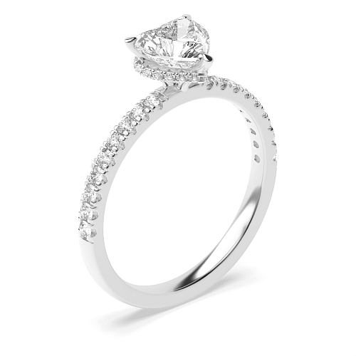 Prong Heart Hidden halo pave set Engagement Rings
