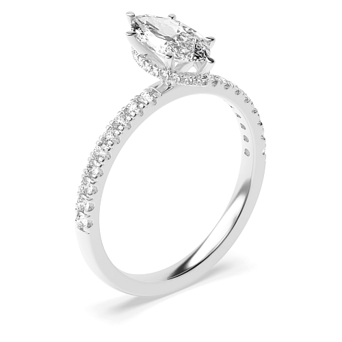 4 Prong Marquise Hidden halo pave set Engagement Rings