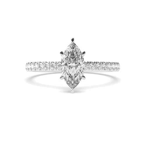 4 Prong Marquise Hidden halo pave set Engagement Rings