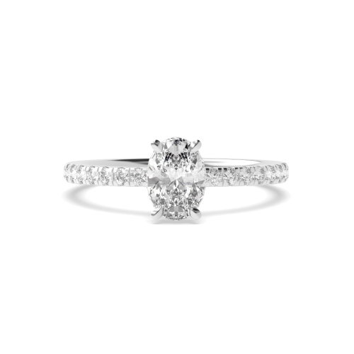 4 Prong Oval Hidden Halo Pave set Side Stone Diamond Ring