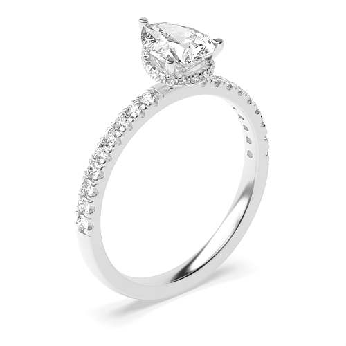 Prong Pear Hidden halo pave set Engagement Rings
