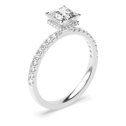 4 Prong Princess Hidden halo pave set Engagement Rings