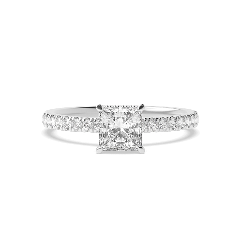 4 Prong Princess Hidden halo pave set Engagement Rings