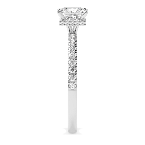 4 Prong Princess Hidden halo pave set Engagement Rings