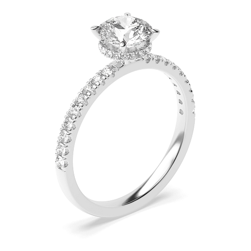 4 Prong Round Hidden halo pave set Engagement Rings