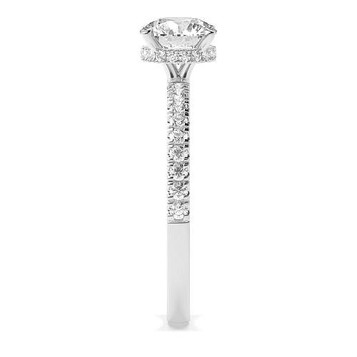 4 Prong Round Hidden halo pave set Engagement Rings