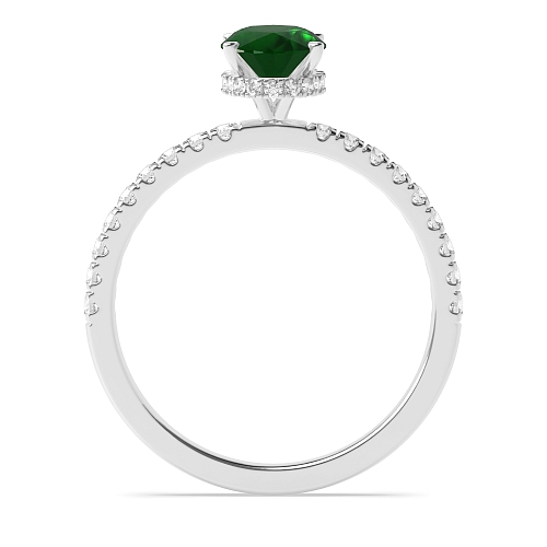 4 Prong Hidden halo pave set Emerald Side Stone Engagement Rings