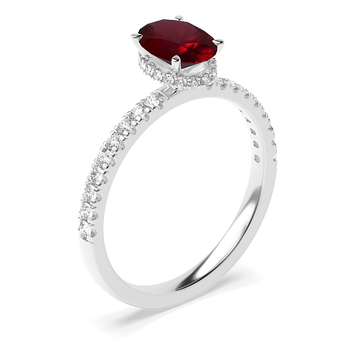 4 Prong Hidden halo pave set Ruby Engagement Rings