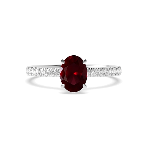 4 Prong Hidden halo pave set Ruby Engagement Rings