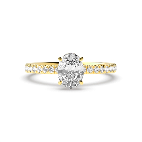 4 Prong Yellow Gold Hidden halo pave set Side Stone Engagement Rings